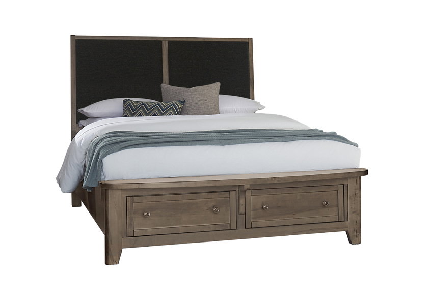 Vaughan Bassett 820-551-053-050B-502-555 Woodbridge Queen Upholstered Bed with Storage Black Fabric Dark Cashmere Finish