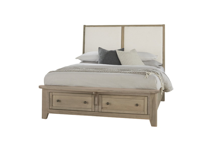 Vaughan Bassett 821-551-051-050B-502-555 Woodbridge Queen Upholstered Bed with Storage White Fabric Shadow Grey Finish
