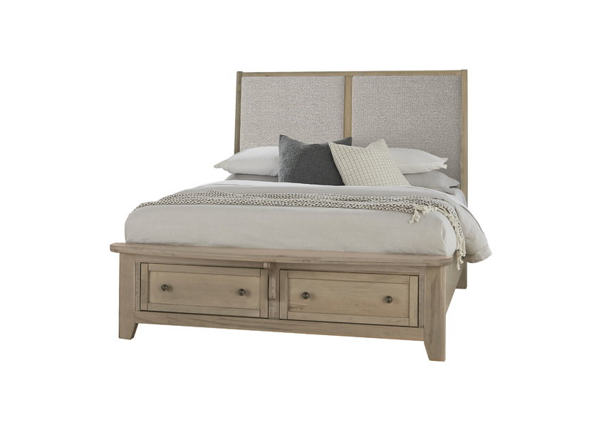 Vaughan Bassett 821-551-052-050B-502-555 Woodbridge Queen Upholstered Bed with Storage Grey Fabric Shadow Grey Finish Vaughan Bassett 821-551-052-050B-502-555 Woodbridge Queen Upholstered Bed with Storage Grey Fabric Shadow Grey Finish