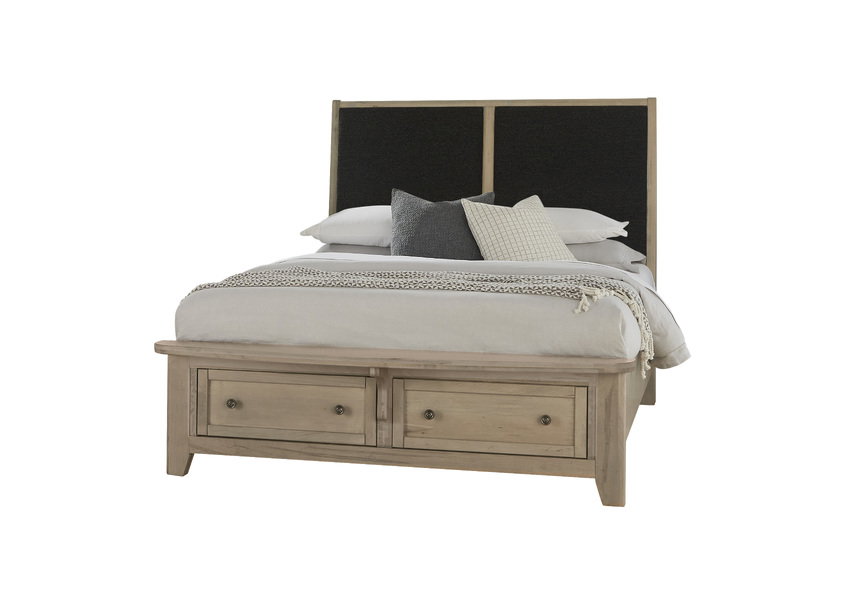 Vaughan Bassett 821-551-053-050B-502-555 Woodbridge Queen Upholstered Bed with Storage Black Fabric Shadow Grey Finish