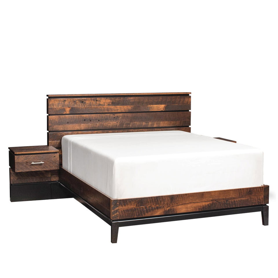 Simply Amish BBFRI-37B5 Frisco Panel Bed Twin with 18″ Attached Nightstands, No Upper Panel