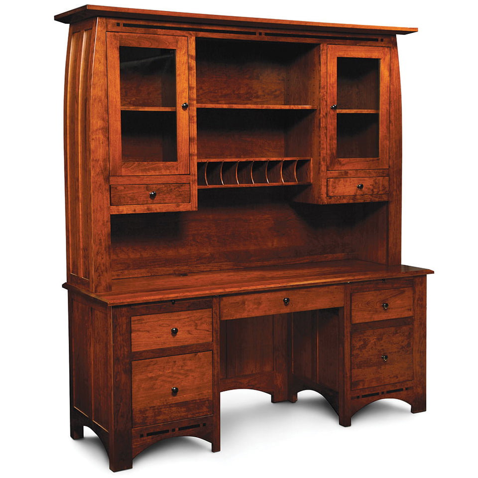 Simply Amish WDASP-05B/WDASP-07A6 Aspen Credenza/Hutch with Inlay, Medium. Custom Glass Options Available.