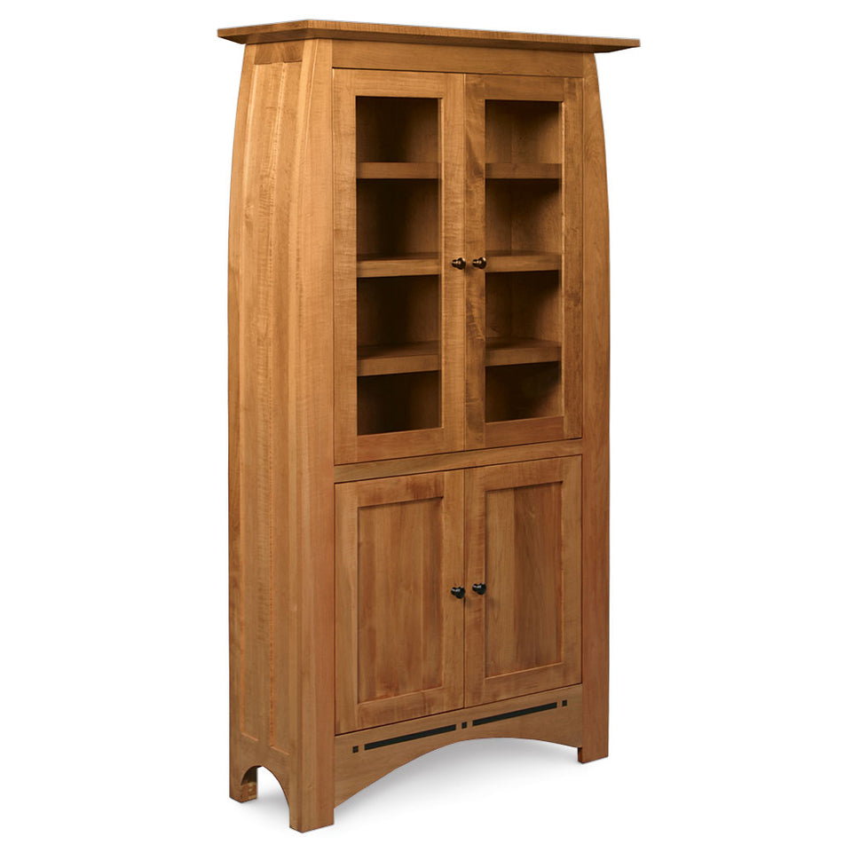Simply Amish ECABC-OPN-3672 Aspen Tall Bookcase with Glass Doors on Top, Wood Doors on Bottom, and Inlay