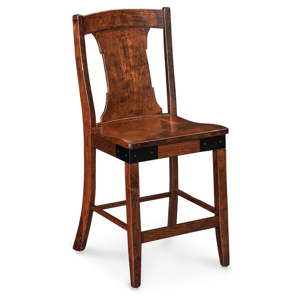Simply Amish ECMOK-04B-L Montauk Stationary Barstool, 30″ Seat Height w/ Leather Cushion Seat