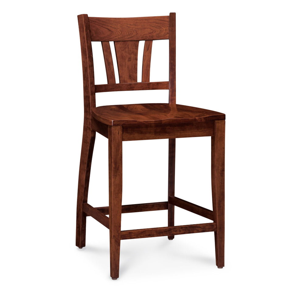 Simply Amish ECSHE-04B-L Sheffield Stationary Barstool, 30″ Seat Height w/ Leather Cushion Seat