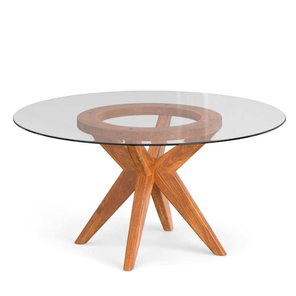 Simply Amish ETELR-F06L34A Elroy Single Pedestal Table with Glass Top, 60″ w/ Clear Glass