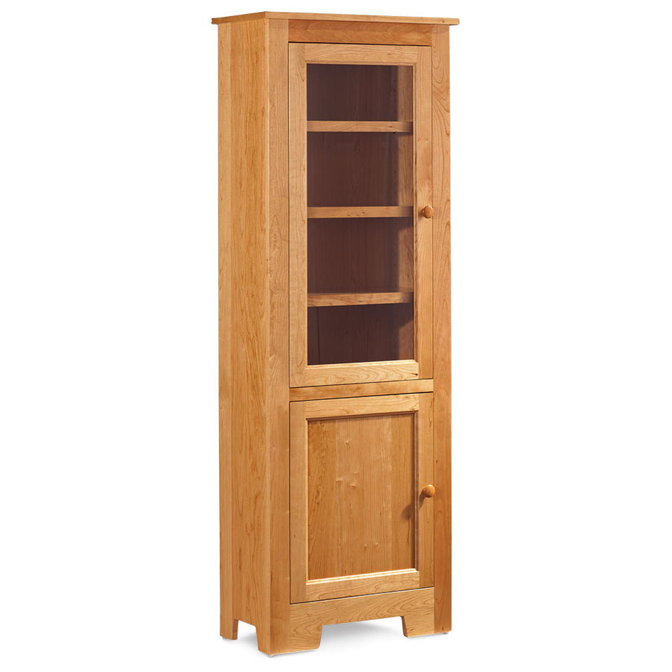 Simply Amish KCSBC-NGWD-2480 Shaker Narrow Bookcase with Glass Door on Top and Wood Door on Bottom w/ 5 Adjustable Shelves - Custom Glass Options Available