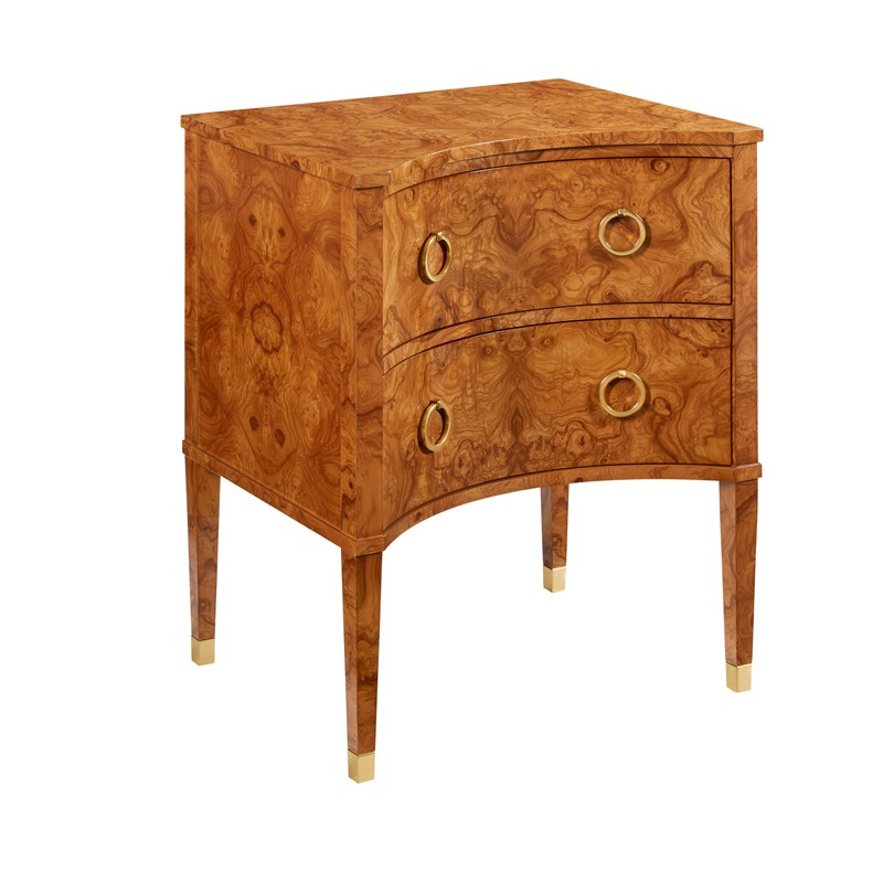 Modern History MH477F02 Two Drawer Concave Cabinet Olive Ashe Burl