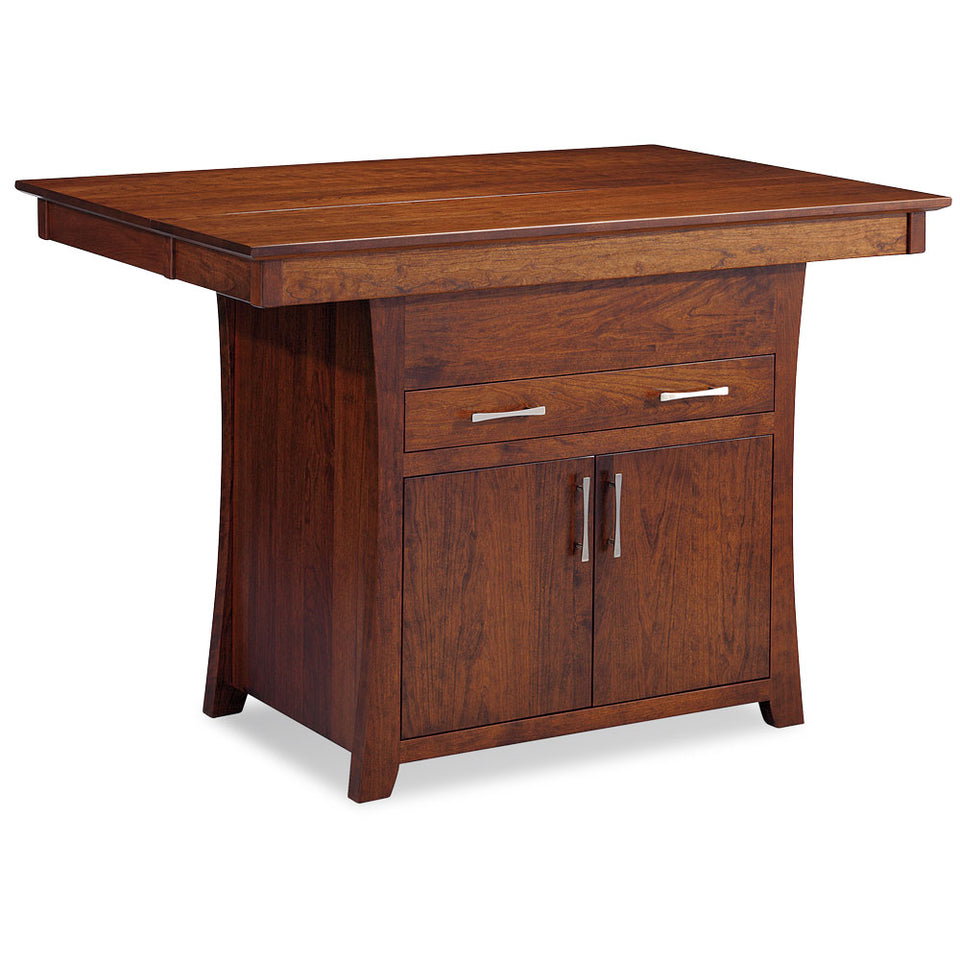 Simply Amish MSIL54 Loft Island Table - Adjustable Shelf Behind Doors. 1" thick top standard