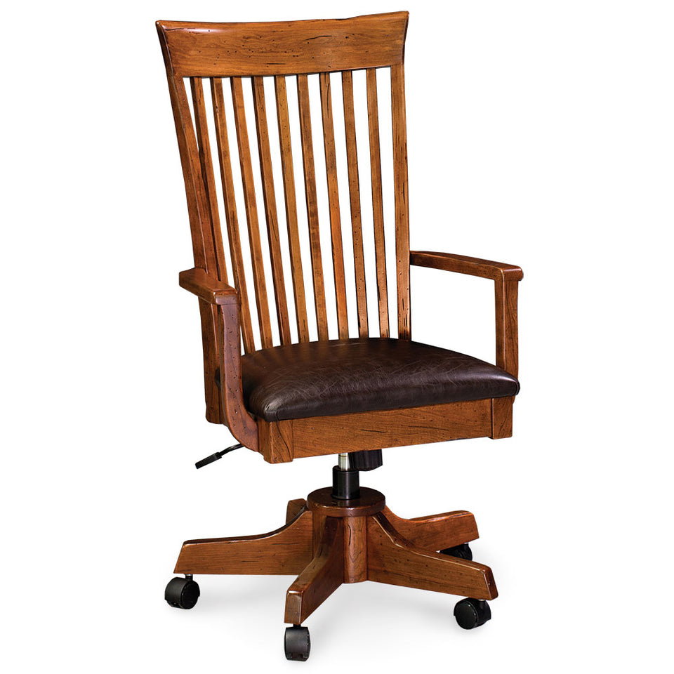 Simply Amish SALOADC-L Loft Arm Desk Chair w/ Leather Cushion Seat