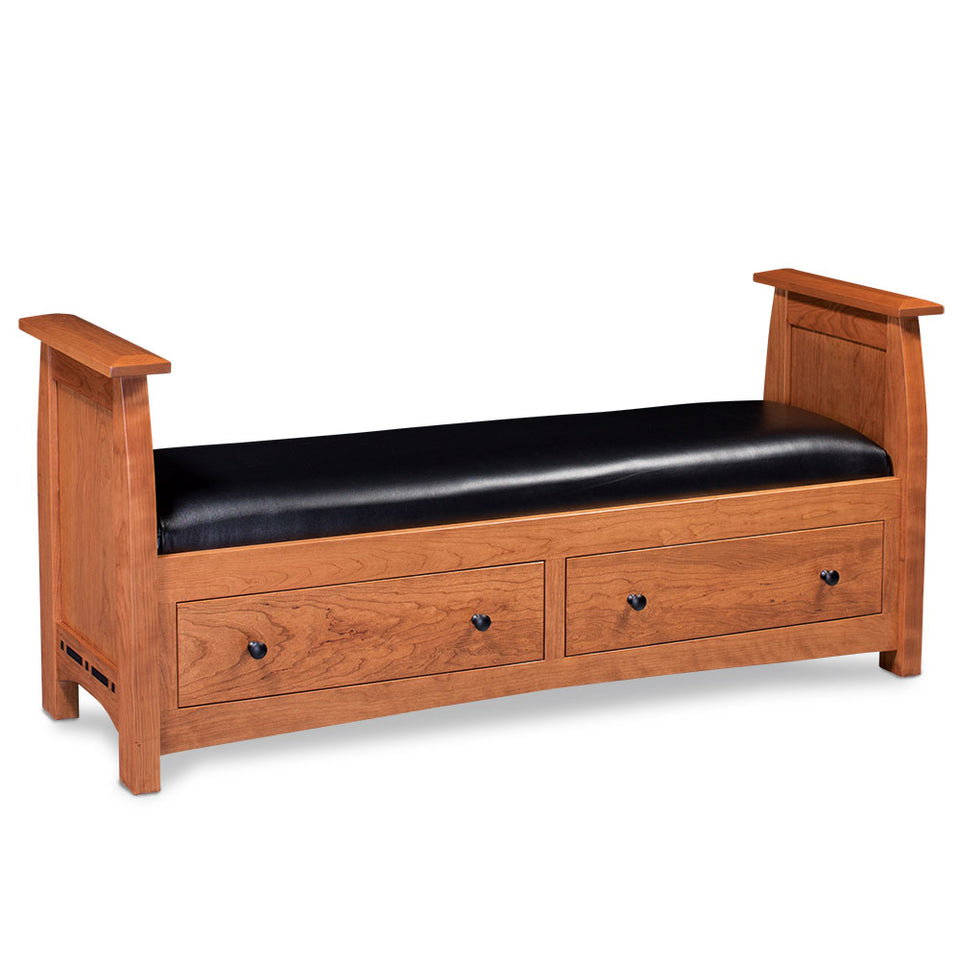 Simply Amish SCASP-01C2-L Aspen 2-Drawer Santa Fe Bench with Inlay
