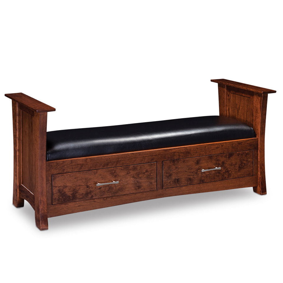 Simply Amish SCLFT-01C2-L Loft 2-Drawer Santa Fe Bench w/ Leather Cushion Seat