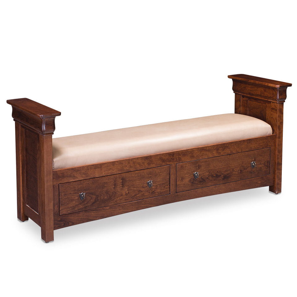 Simply Amish SCLPP-01C2-F Louis Philippe 2-Drawer Santa Fe Bench w/ Fabric Cushion Seat