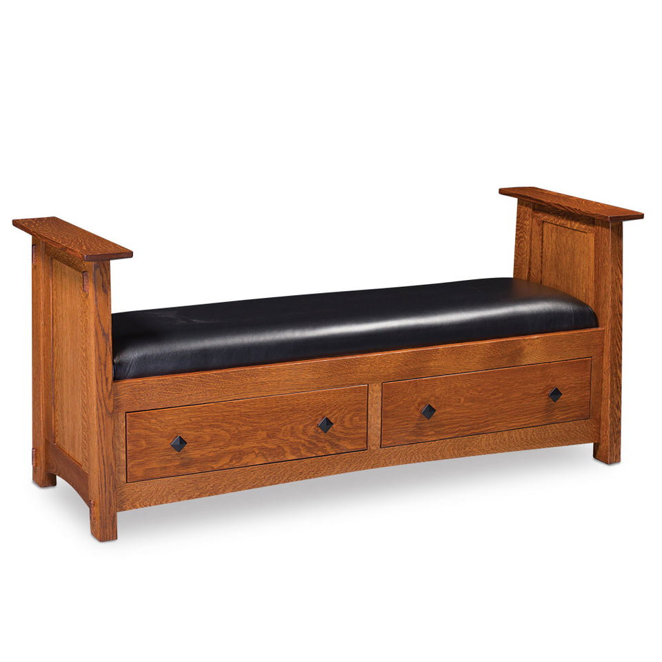 Simply Amish SCMCC-01C2-L McCoy 2-Drawer Santa Fe Bench w/ Leather Cushion Seat