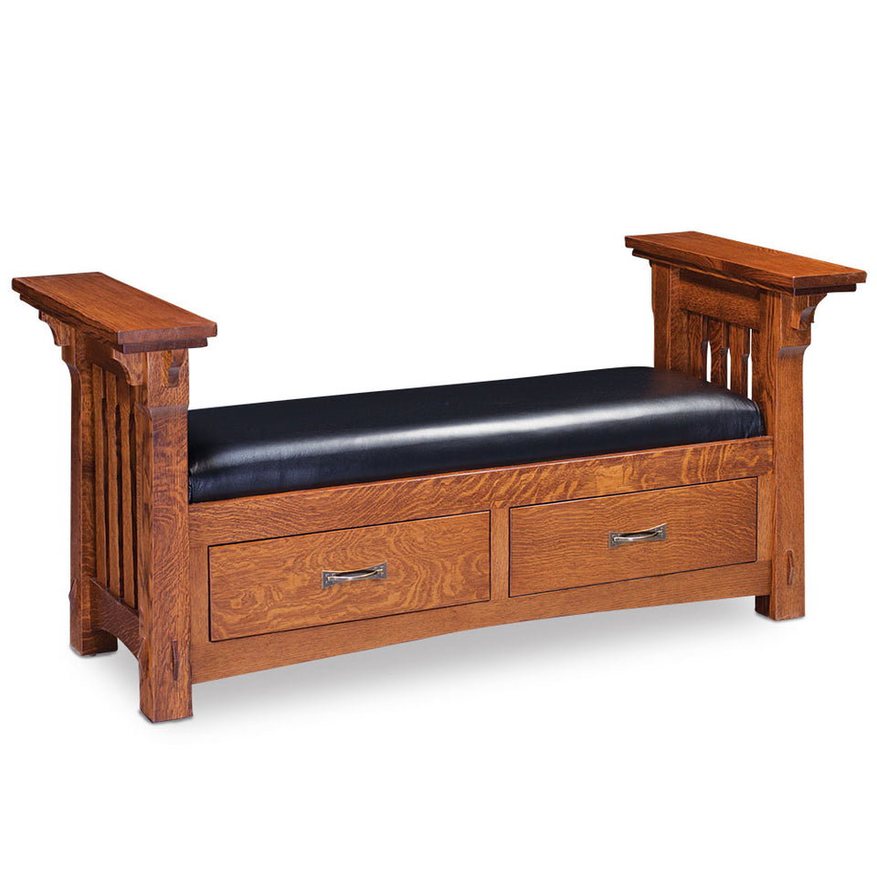 Simply Amish SCRYN-01C2-L Ryan 2-Drawer Santa Fe Bench w/ Leather Cushion Seat