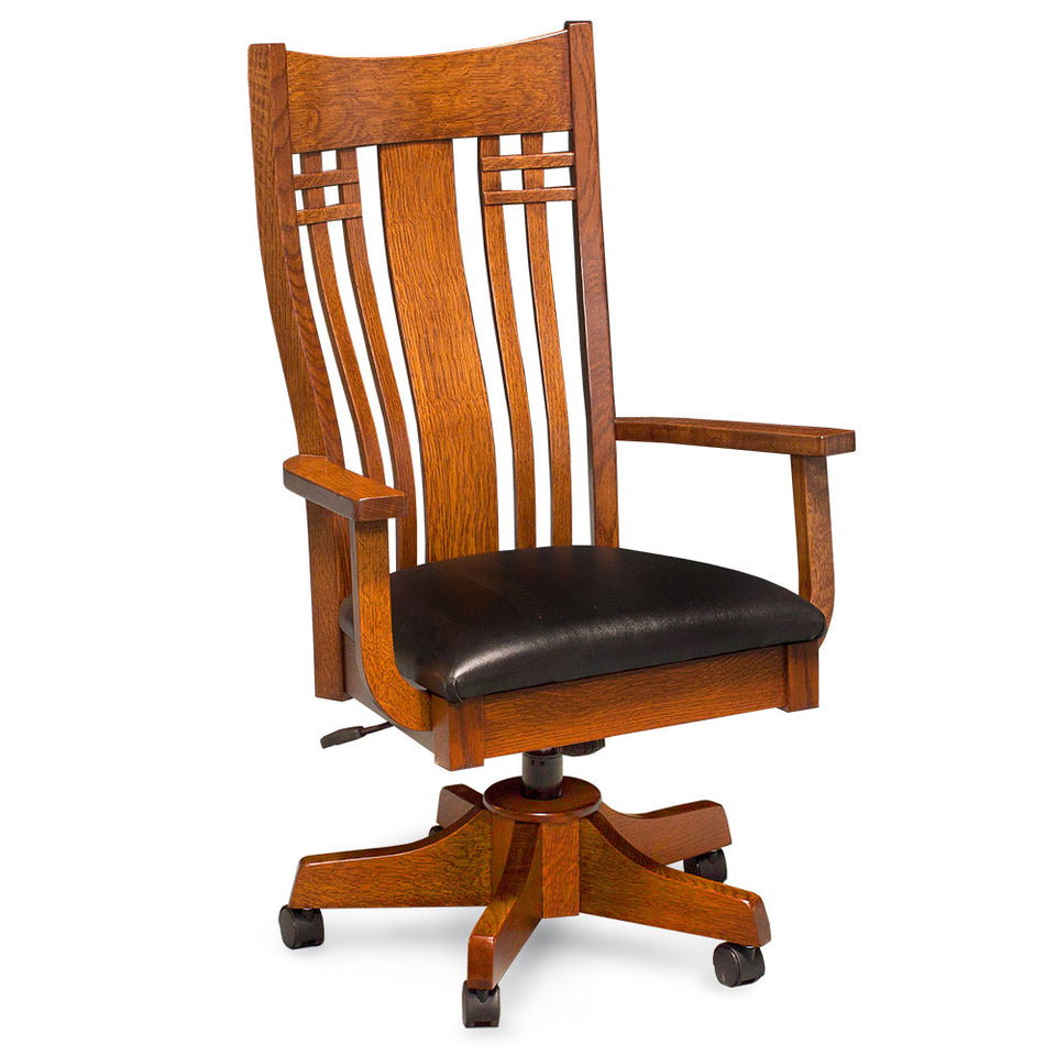 Simply Amish WCBRL-01B-L Bradley Arm Desk Chair w/ Leather Cushion Seat