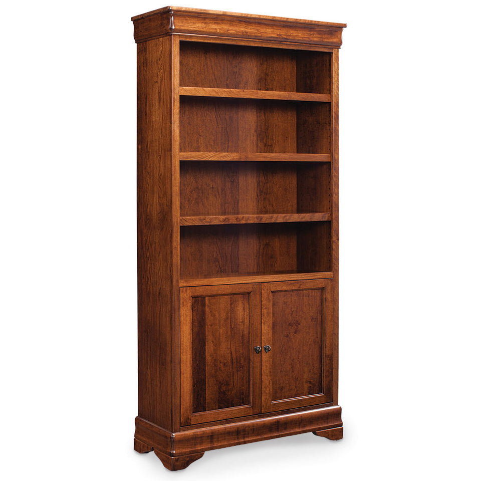 Simply Amish WOLPP-WOWD-3665 Louis Philippe Bookcase with Doors on Bottom, 3 Adjustable Shelves