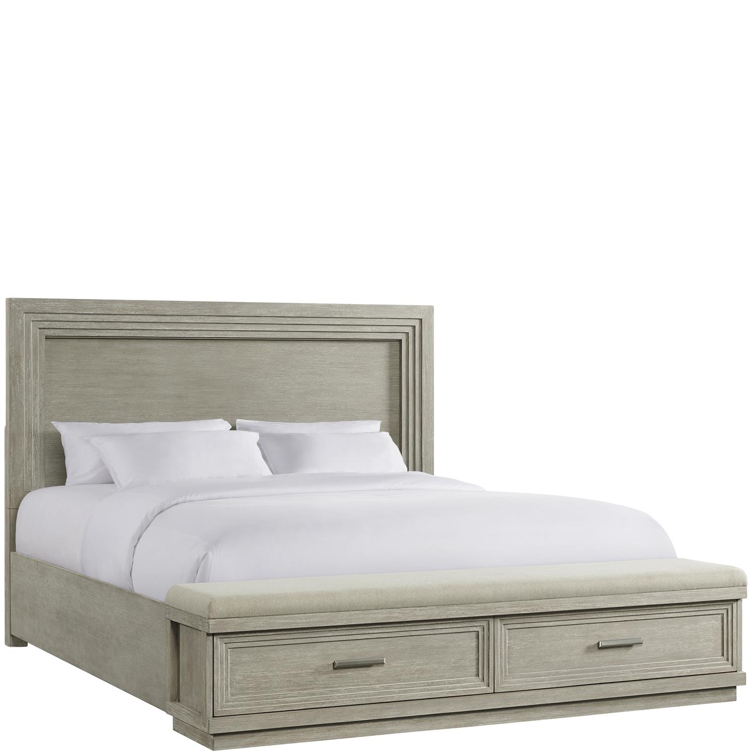 Riverside Furniture 73486-73483-73479 Cascade CA King Illuminated Panel Upholstered Storage Bed
