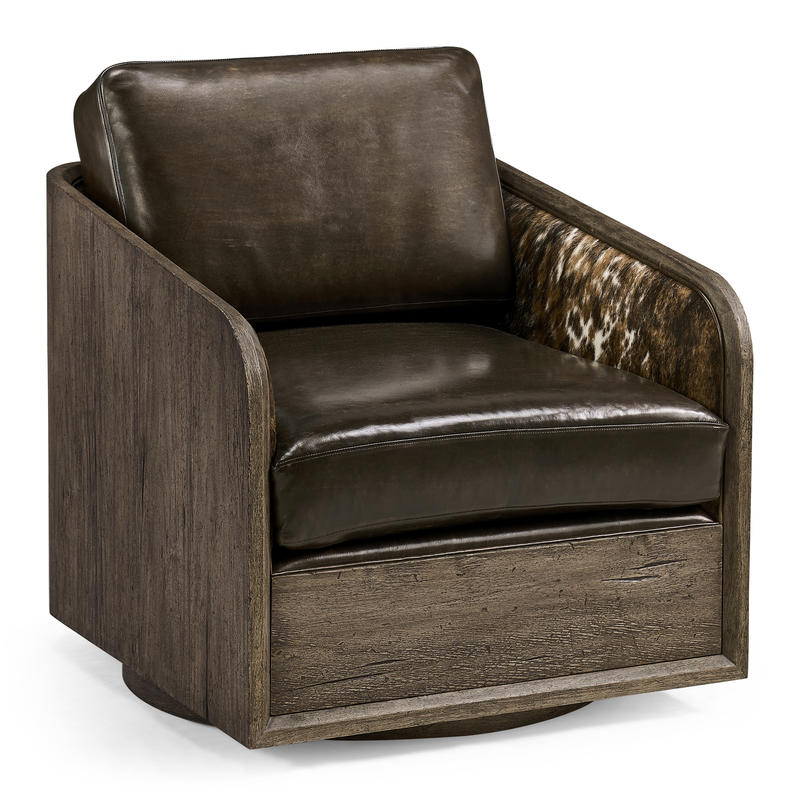 Jonathan Charles 491280-TDA-U2 Stone Ridge Leather & Hide Swivel Occasional Chair Dark