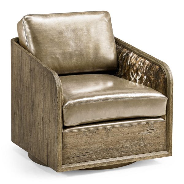 Jonathan Charles 491280-TLA-U2 Stone Ridge Leather & Hide Swivel Occasional Chair Light
