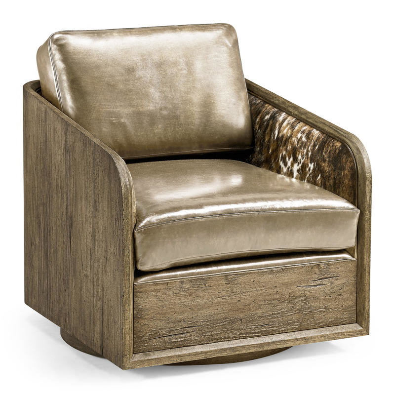 Jonathan Charles 491280-TLA-U2 Stone Ridge Leather & Hide Swivel Occasional Chair Light