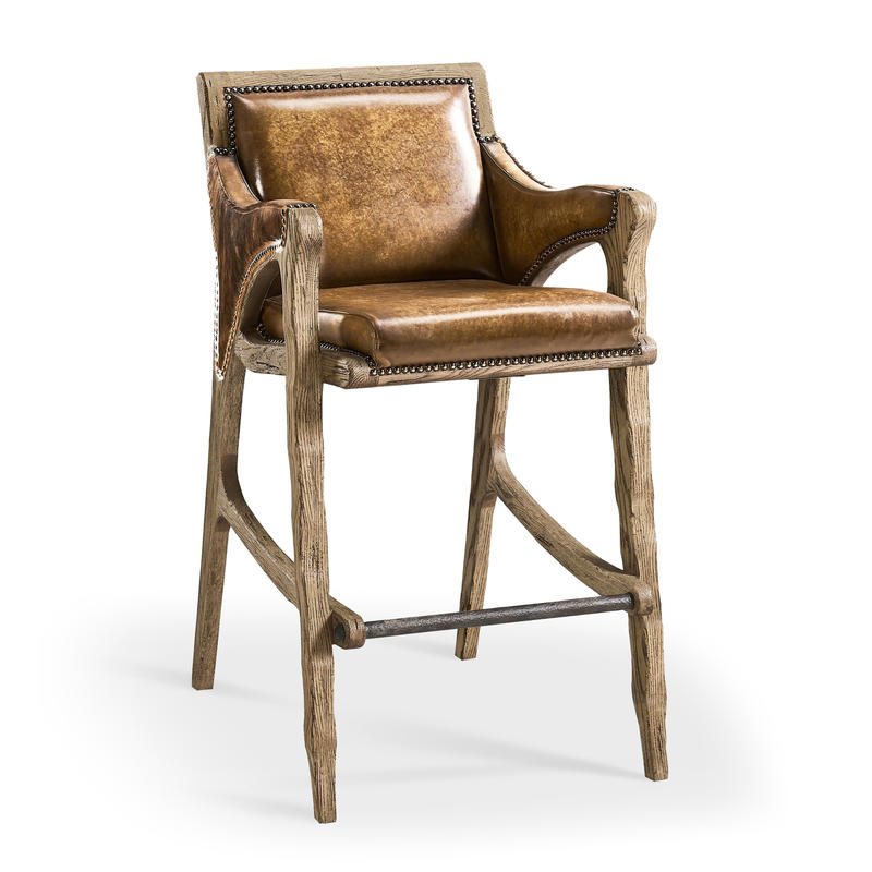 Jonathan Charles 491256-FDO-BS-U2 Echo Canyon Leather & Hide Bar Stool
