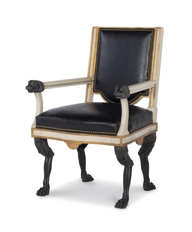 Century Furniture TS-CCU-3154-6-F1 Robert Arm Chair Aged White Gold and Noir
