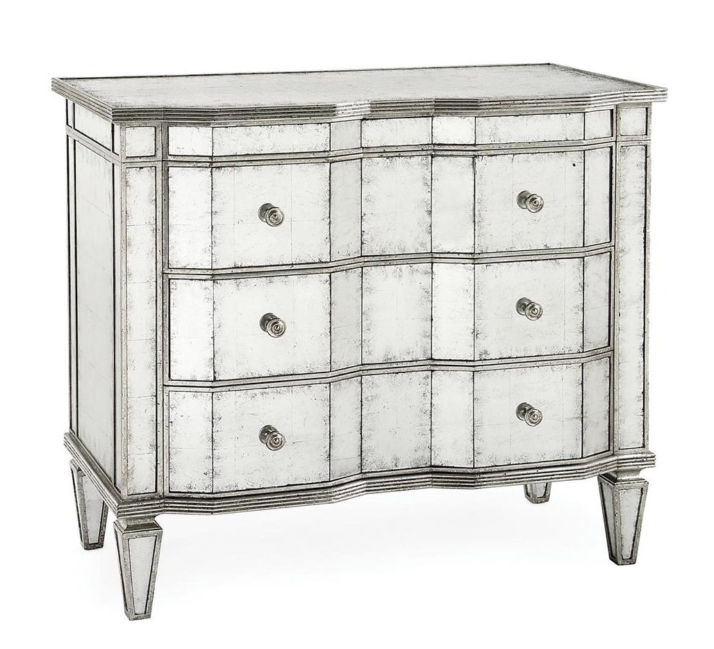 John Richard EUR-01-0097 Eglomise Three Drawer Chest With Silver Leaf Molding