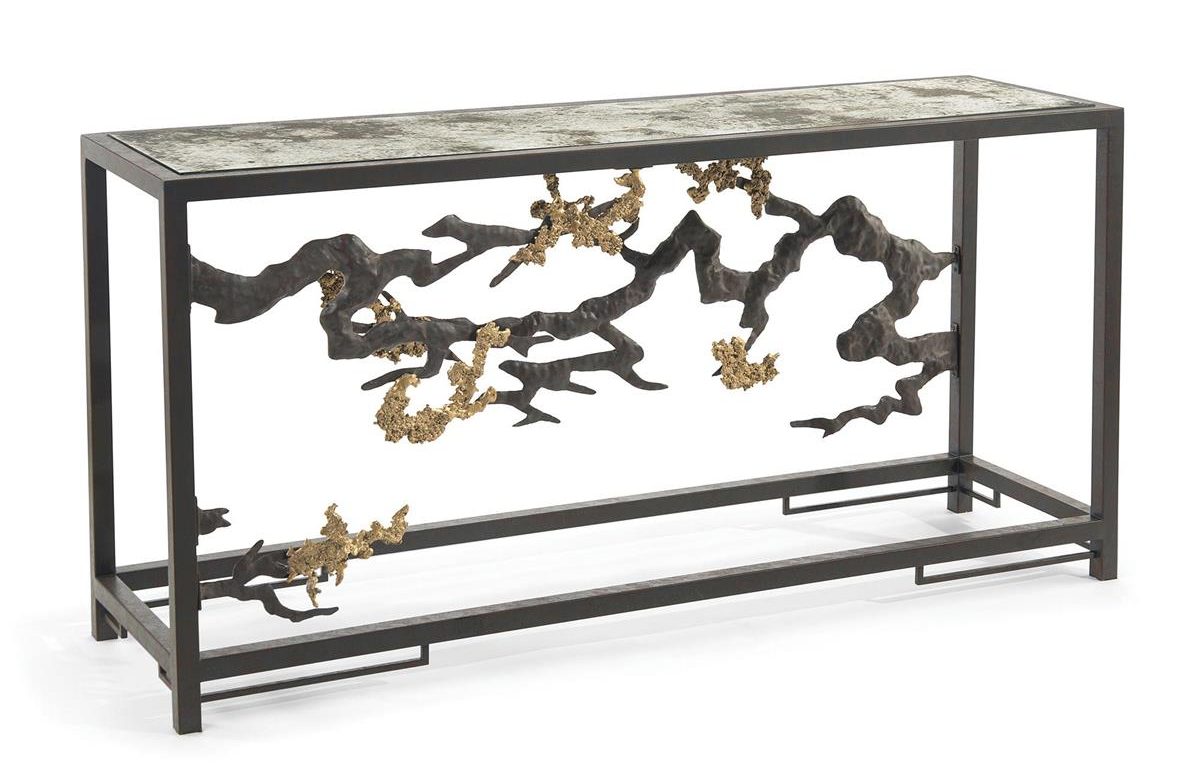 John Richard JFD-0148 Sculpted Console Table in Antique Brass