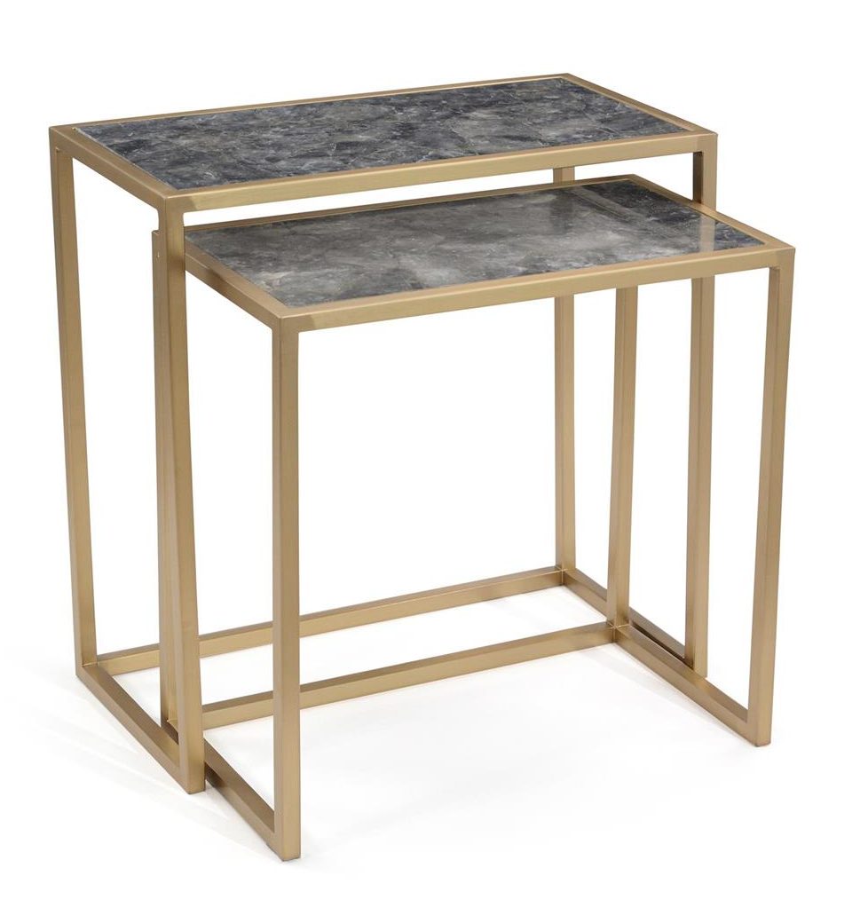John Richard JFD-0272S2 Marble and Coffee Bronze Nesting Tables Set of Two