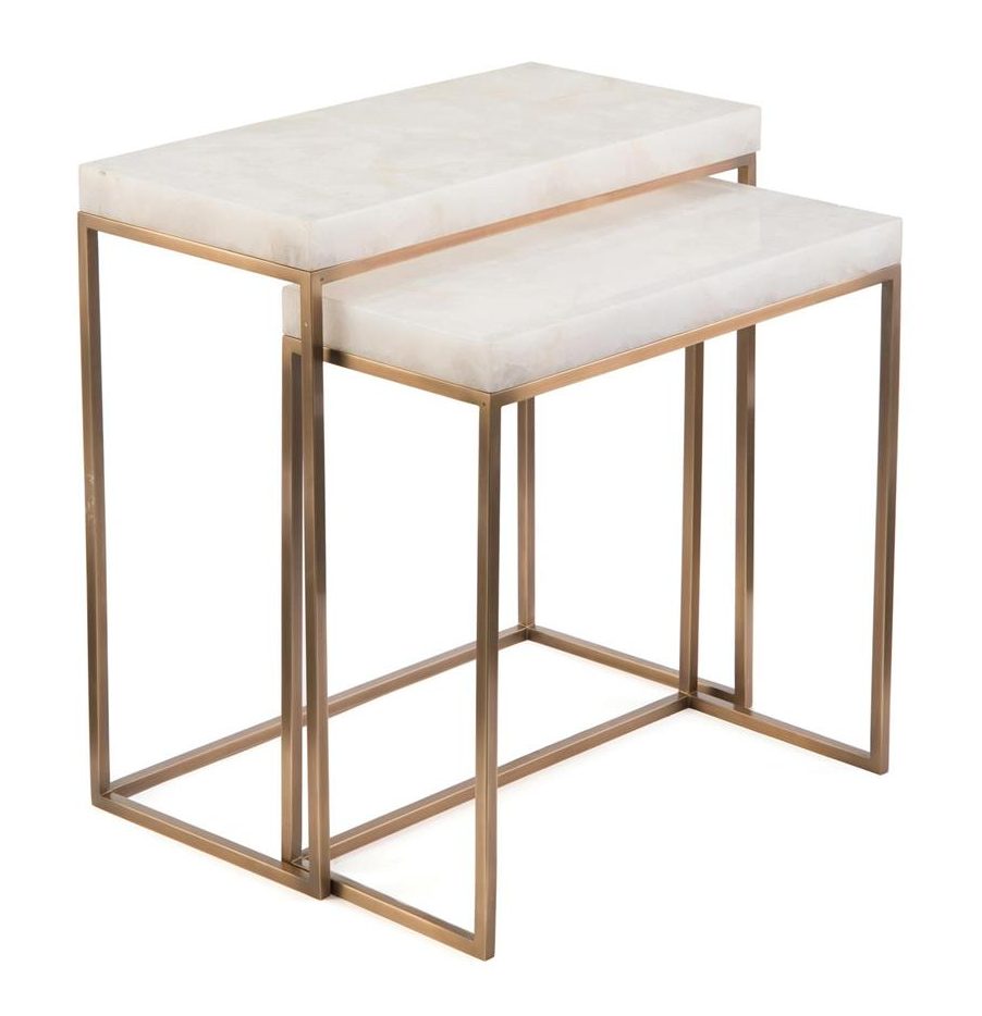 John Richard JRA-10581S2 Set Of Two Calcite And Antique Brass Nesting Tables