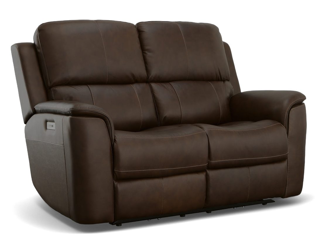 Flexsteel Furniture 1041-60PH-94671 Henry Burnt Umber Leather Power Reclining Loveseat with Power Headrests and Lumbar