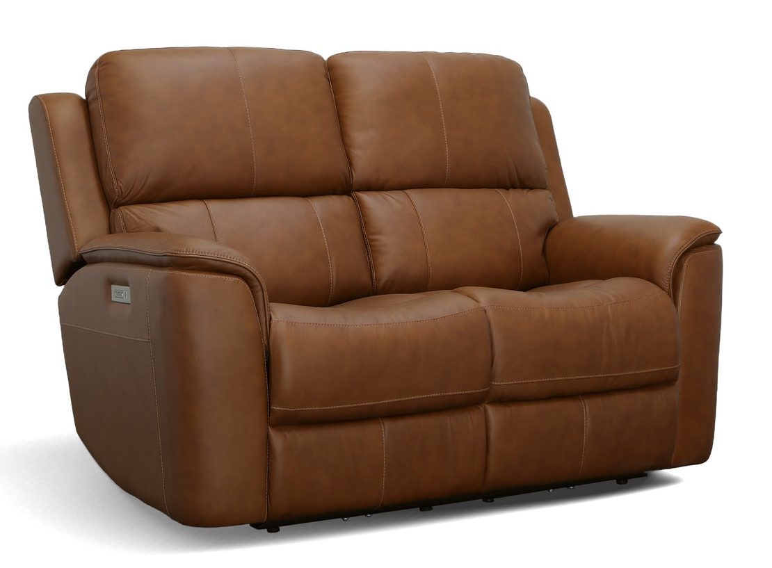Flexsteel Furniture 1041-60PH-94672 Henry Caramel Leather Power Reclining Loveseat with Power Headrests and Lumbar
