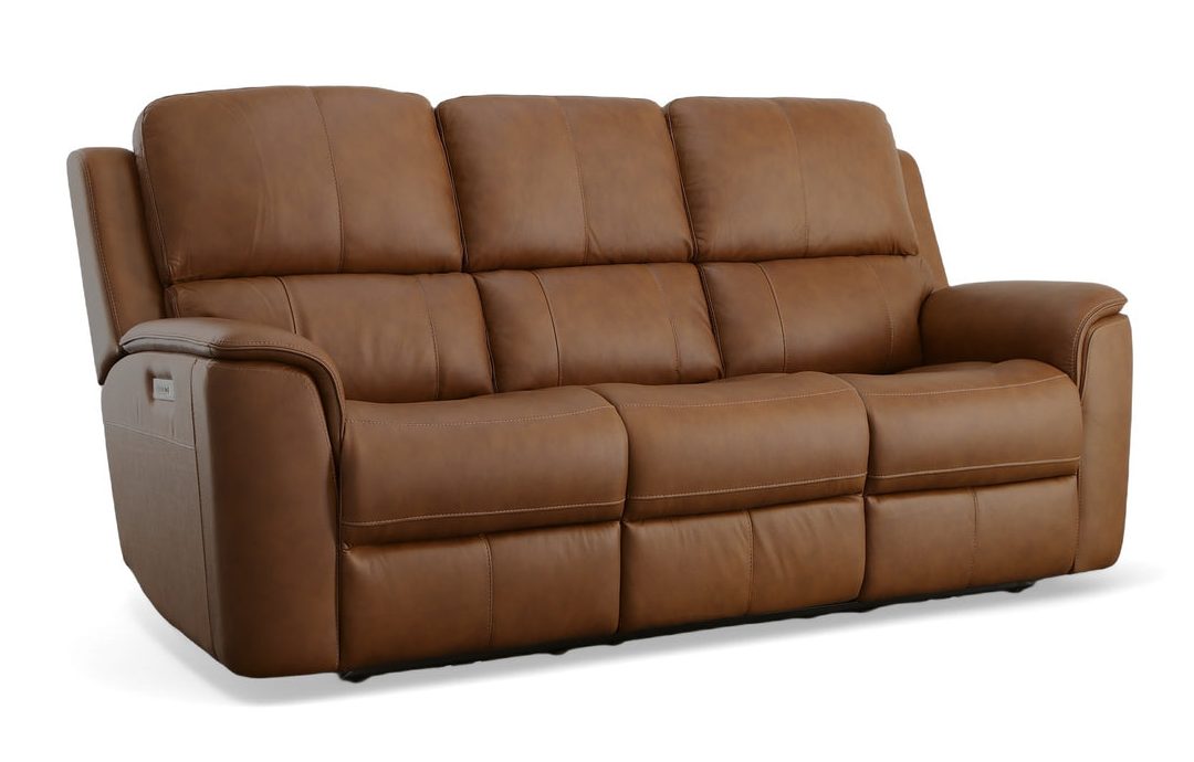 Flexsteel Furniture 1041-62PH-94672 Henry Caramel Leather Power Reclining Sofa with Power Headrests and Lumbar