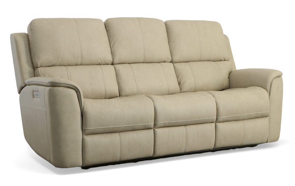 Flexsteel Furniture 1041-62PH-94680 Henry Beige Leather Power Reclining Sofa with Power Headrests and Lumbar