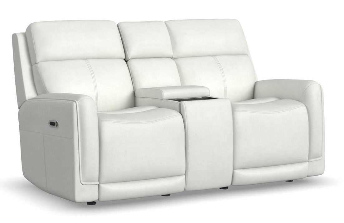 Flexsteel Furniture 1158-64GL-32611 Alister Porcelain Leather Power Gliding Loveseat with Console, Power Headrests and Lumbar Flexsteel Furniture 1158-64GL-32611 Alister Porcelain Leather Power Gliding Loveseat with Console, Power Headrests and Lumbar