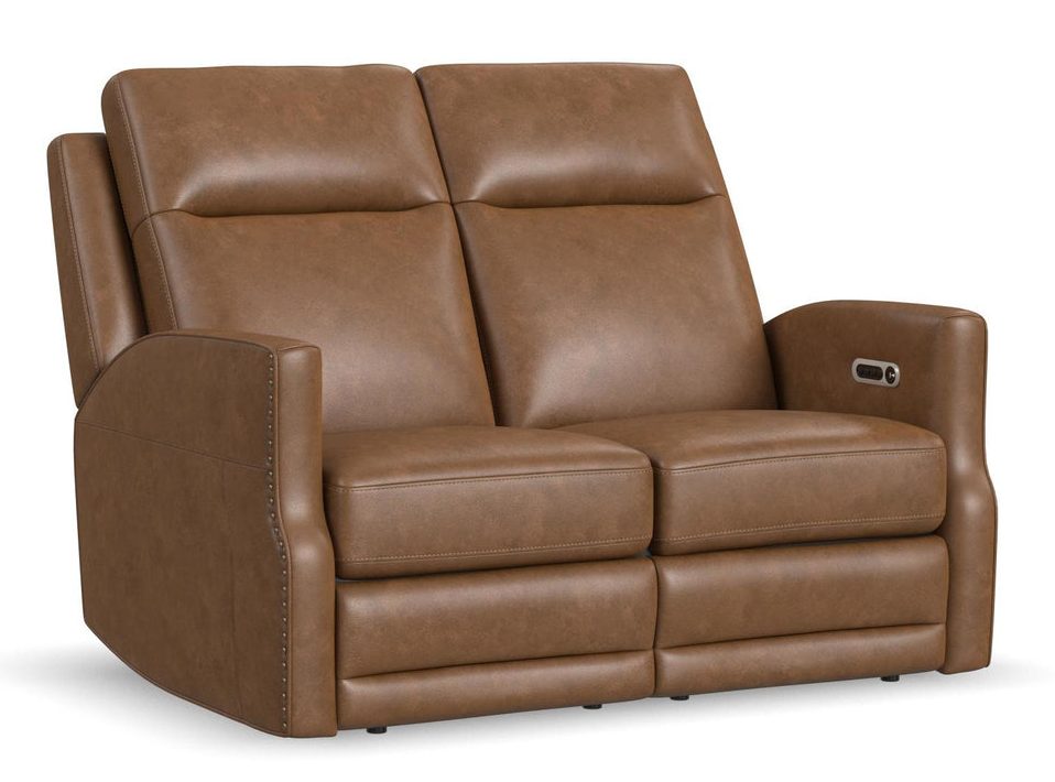 Flexsteel Furniture 1585-60PH-68572 Maxwell Cedar Leather Power Reclining Loveseat with Power Headrests and Lumbar