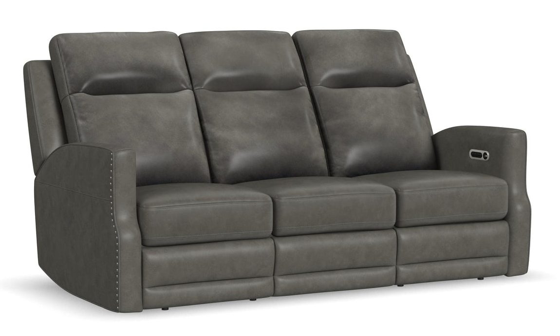 Flexsteel Furniture 1585-62PH-72702 Maxwell Cinder Leather Power Reclining Sofa with Power Headrests and Lumbar