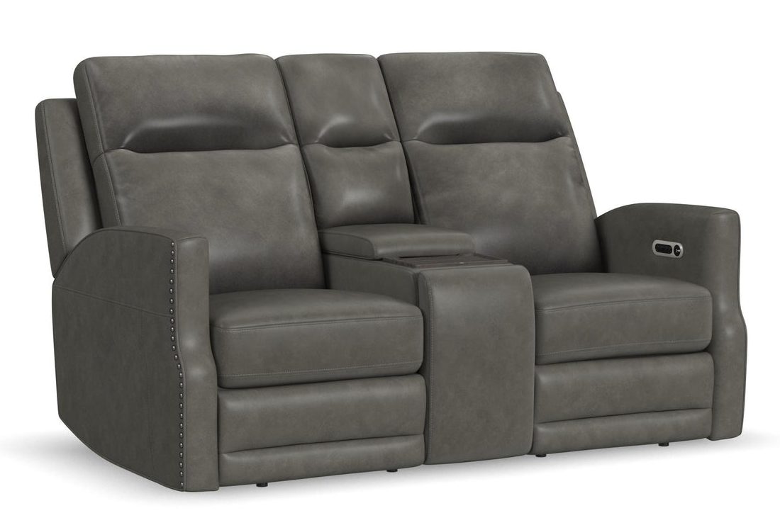 Flexsteel Furniture 1585-64PH-72702 Maxwell Cinder Leather Power Reclining Loveseat with Console, Power Headrests and Lumbar Flexsteel Furniture 1585-64PH-72702 Maxwell Cinder Leather Power Reclining Loveseat with Console, Power Headrests and Lumbar