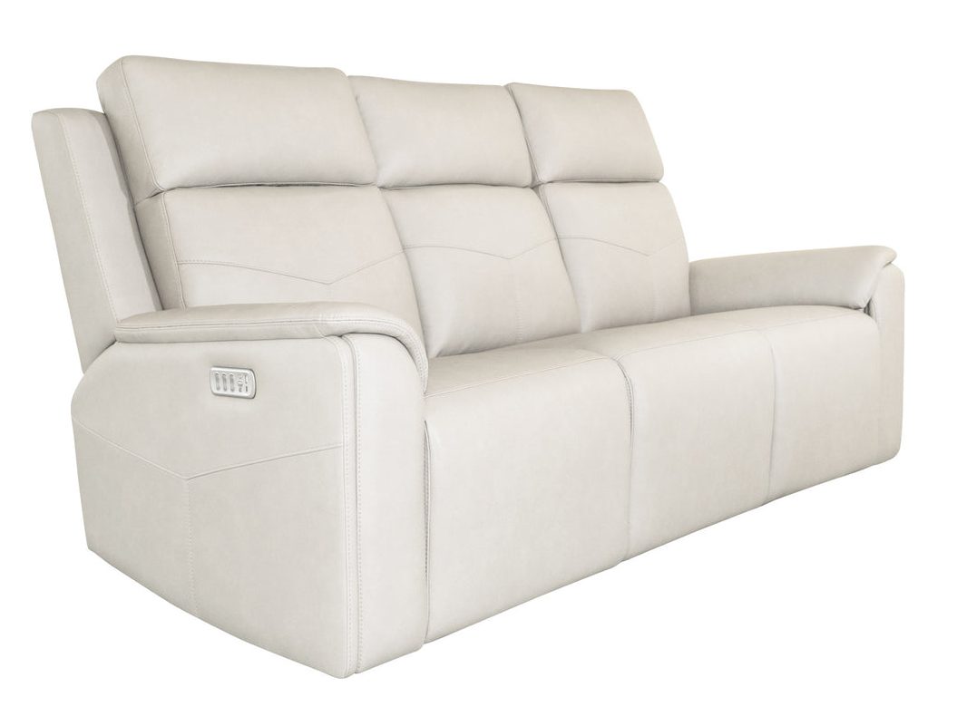 Flexsteel Furniture 1592-63P5-38601 Vernon Dove Grey Fabric Power Reclining Sofa with Power Headrests, Lumbar, Heat and Massage