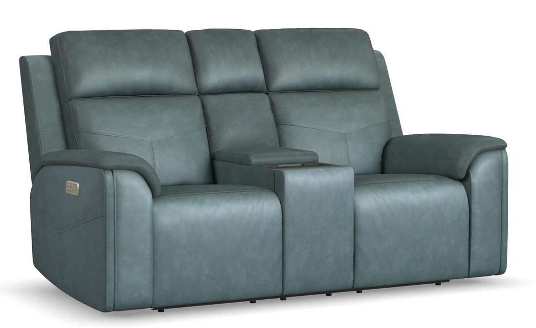 Flexsteel Furniture 1592-64P5-38640 Vernon Admiral Fabric Power Reclining Loveseat with Console, Power Headrests, Lumbar, Heat and Massage