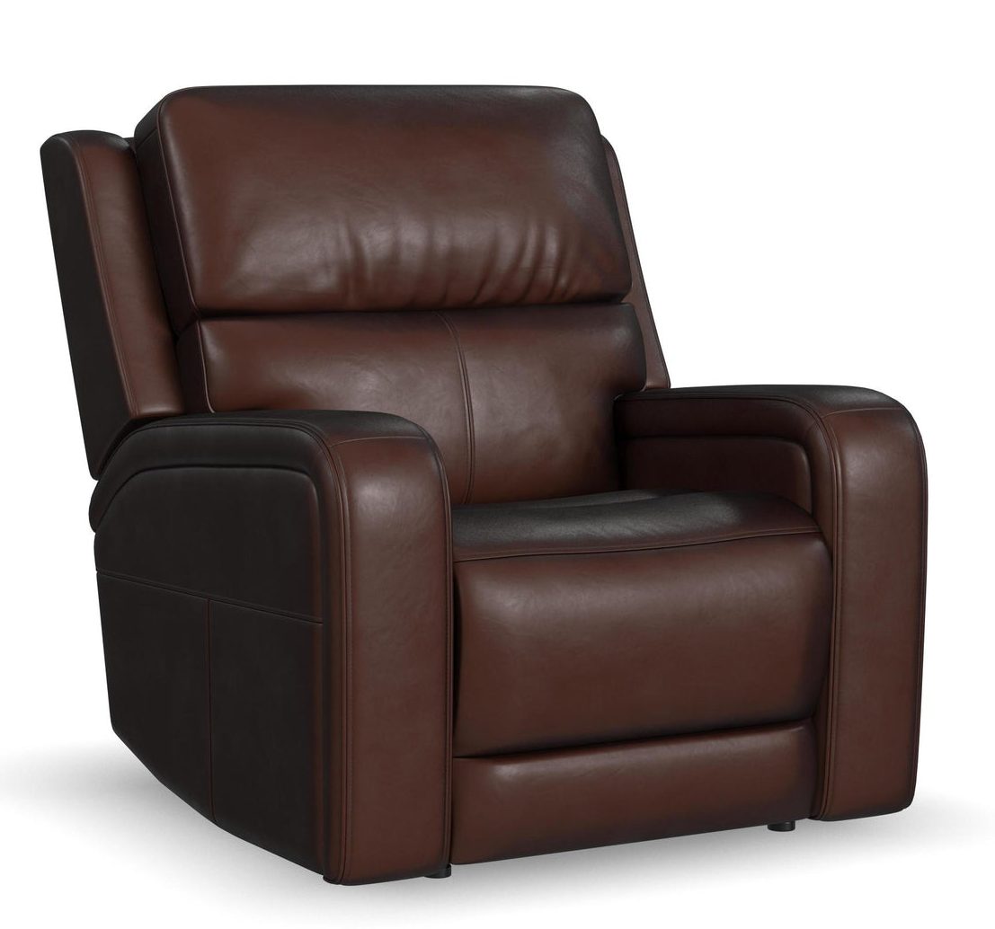 Flexsteel Furniture 1750-50P5-70570 Oasis Truffle Leather Power Recliner with Power Headrest, Lumbar, Heat and Massage