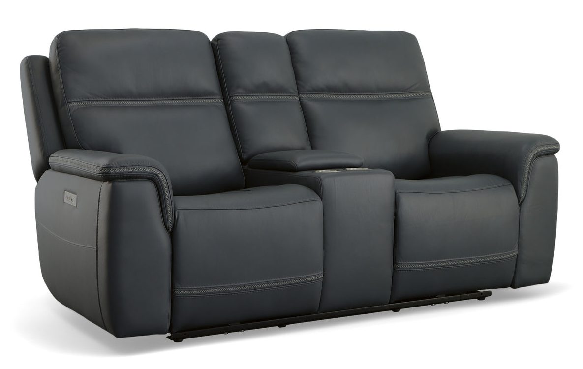 Flexsteel Furniture 1845-64PH-00942 Sawyer Marine Leather Pwr Recl Loveseat with Console, Power Headrests and Lumbar