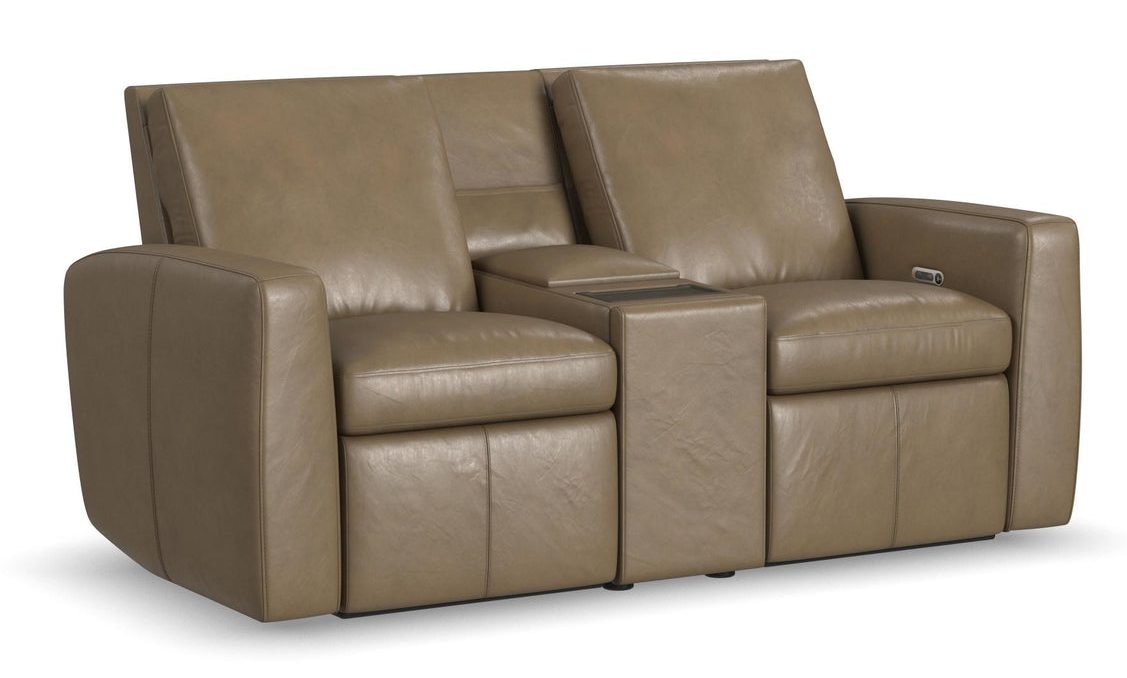 Flexsteel Furniture 1865-604P-73401 Aria Fawn Leather Power Reclining Loveseat with Console Flexsteel Furniture 1865-604P-73401 Aria Fawn Leather Power Reclining Loveseat with Console