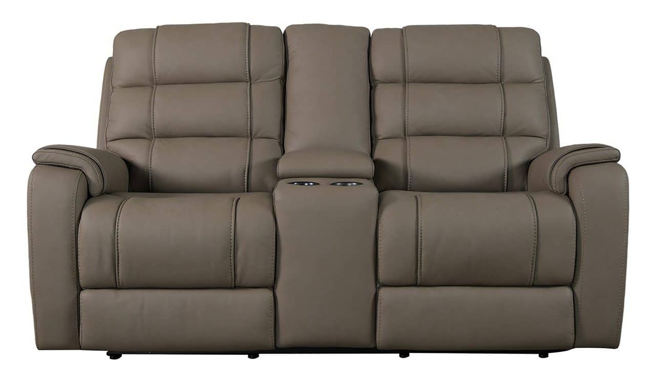 Bassett Club Level 3732-PC42D Wendell Power Motion Loveseat Console Dust Leather