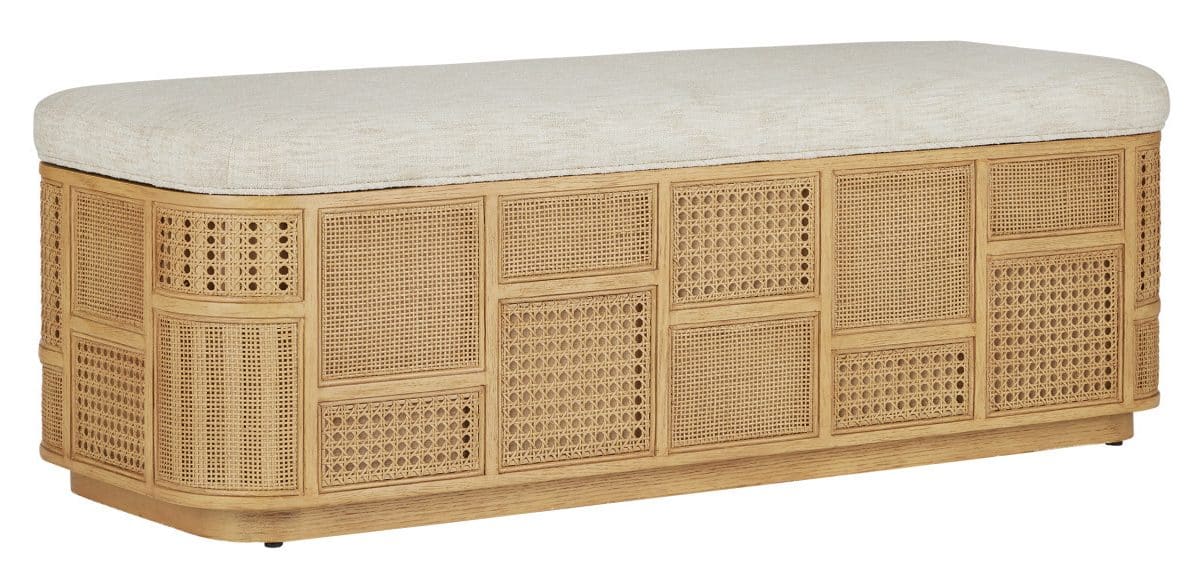 Currey and Company 7000-0662 Anisa Sea Sand Storage Bench Dunmeyer Parchment
