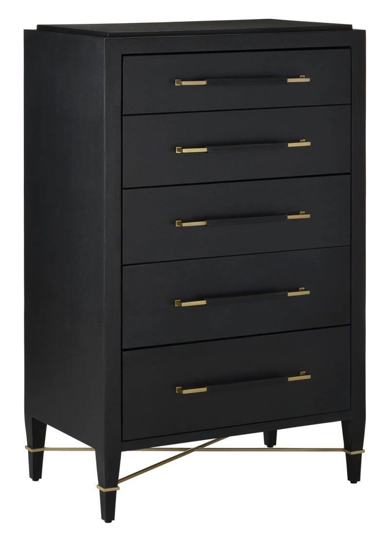 Currey and Company 3000-0248 Verona Black Five-Drawer Chest Currey and Company 3000-0248 Verona Black Five-Drawer Chest