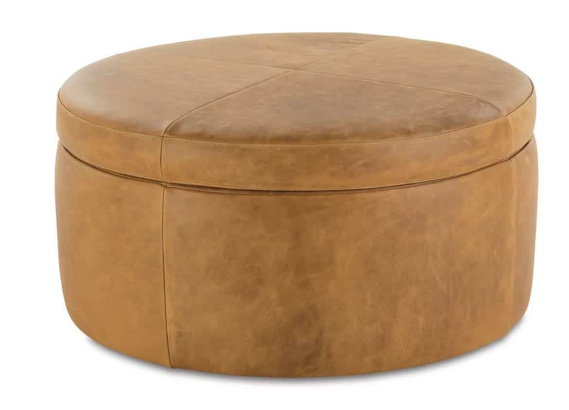 Rowe Furniture CSTG-3636-1000-079-RC (-L-) Cyrus 36″ Round Leather Storage Ottoman