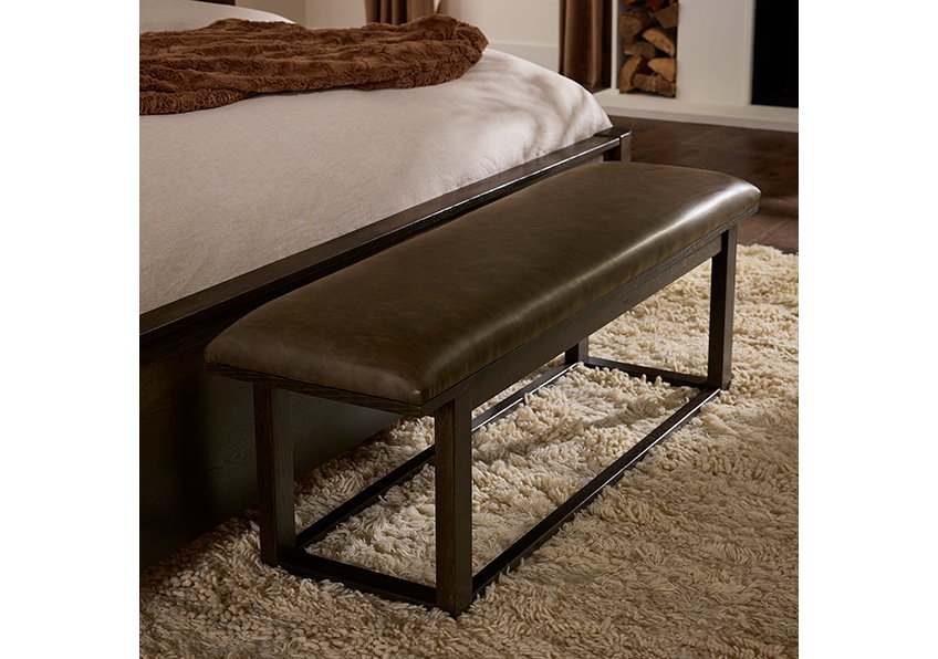 Vaughan Bassett 840-080Y Sedona Brown Upholstered Bench In Dark Oak