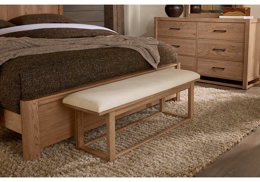 Vaughan Bassett 842-080I Ivory Cream Upholstered Bench In Blond Oak